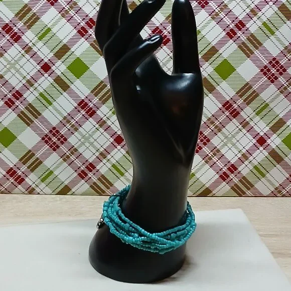 Handmade Turquoise Tone Beaded Bracelet w/ Sunflower Pendant Fashion Jewelry #48 - Picture 4 of 8